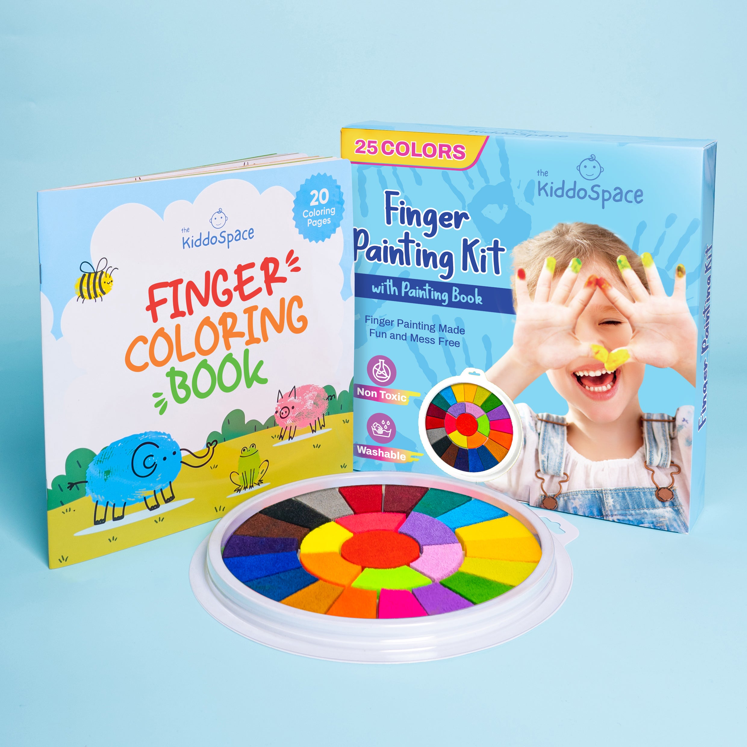 Fun Finger Paint Kit, Paint for toddlers, Finger Paint, Non-Toxic,  Washable, Painting Supplies for Kids Drawing, 25 Colors with Painting Book  